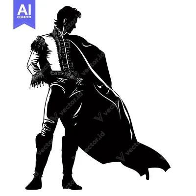 Aset premium populer: Silhouette of a Man in a Cape and Ornate Clothing