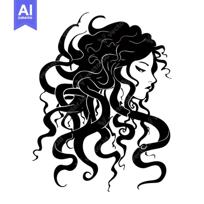 Aset desain premium: Woman's Profile with Intertwined Hair and Snake