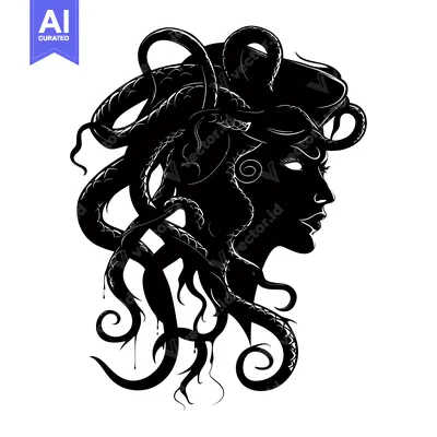 Aset desain premium: Silhouette of Medusa with Snakes for Hair