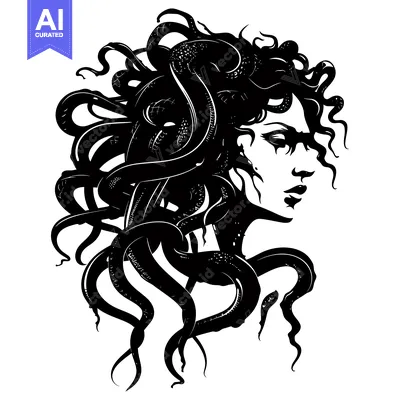 Popular premium asset: A Woman with Snakes for Hair in a Black and White Illustration