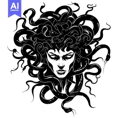 Aset premium populer: A Detailed Illustration of Medusa, a Gorgon with Snakes for Hair