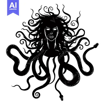 Premium design asset: Medusa, Gorgon with Snake Hair and Face in Silhouette