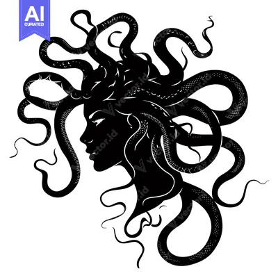 Aset desain premium: Silhouette of Medusa with Snakes for Hair