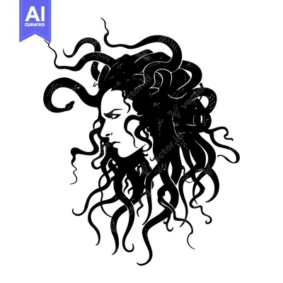 Premium design asset: A Black and White Illustration of Medusa, a Gorgon with Snakes for Hai