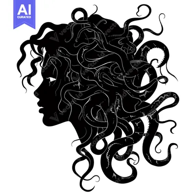Aset premium populer: Silhouette of a Woman's Profile with Tentacles as Hair