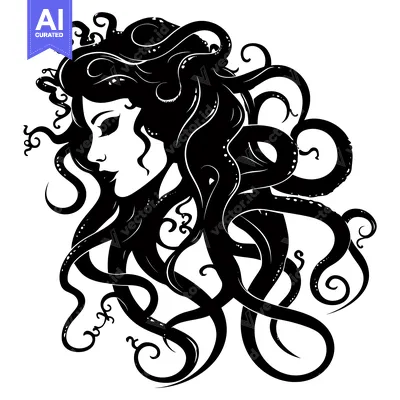 Aset premium populer: A Woman's Profile with Tentacle-Like Hair