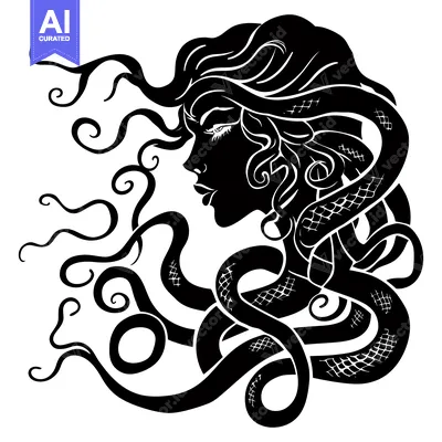 Aset premium populer: Black and White Silhouette of a Woman with Snake Hair
