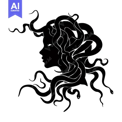 A Silhouette of Medusa with Snakes for Hair