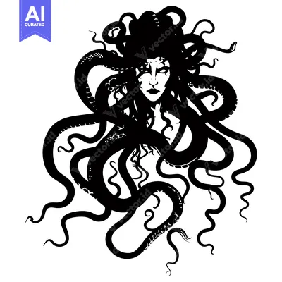 Premium design asset: A Black and White Illustration of Medusa, a Gorgon with Snakes for Hai