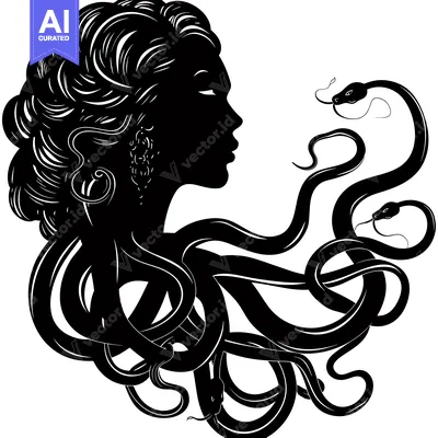 A woman's silhouette with serpents intertwined in her hair