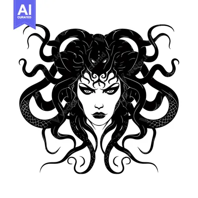 Aset desain premium: Medusa, the Greek Gorgon with Snakes for Hair