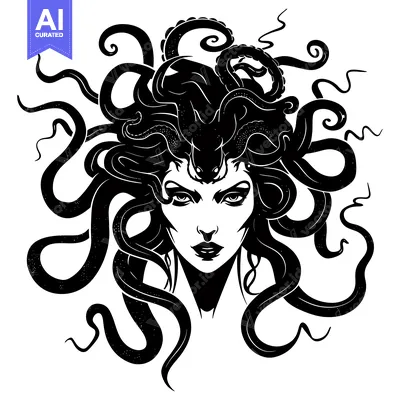 Aset desain premium: A Gorgon's Face with Snake Hair