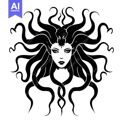 Popular premium asset: A Black and White Portrait of Medusa with Serpentine Hair