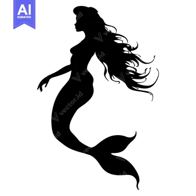 Silhouette of a Mermaid with Long Flowing Hair