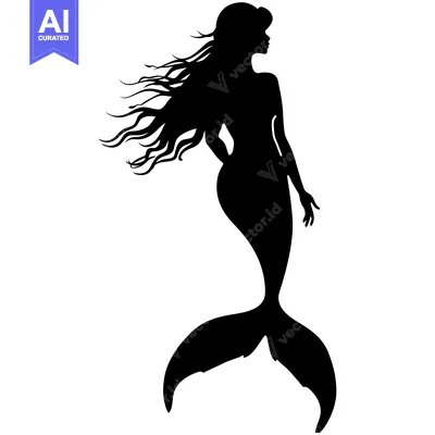 Premium design asset: Silhouette of a Mermaid with Flowing Hair and a Tail