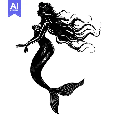 Aset premium populer: Silhouette of a Mermaid with Flowing Hair and Tail