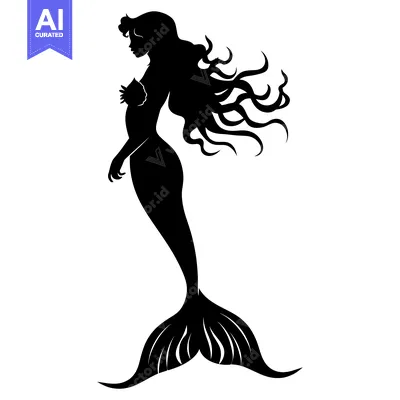 Silhouette of a Mermaid with Flowing Hair and Tail