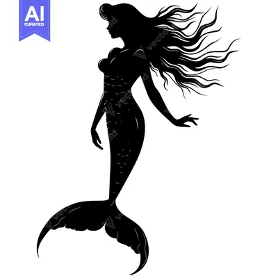 Aset premium populer: Silhouette of a mermaid with flowing hair and a fishtail