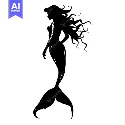 Aset desain premium: Silhouette of a Mermaid with Long Flowing Hair