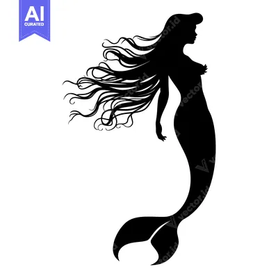 Premium design asset: Silhouette of a Mermaid with Long Flowing Hair