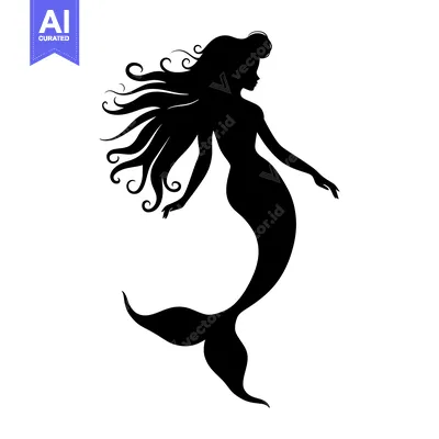 Popular premium asset: Black and White Silhouette of a Mermaid with Flowing Hair