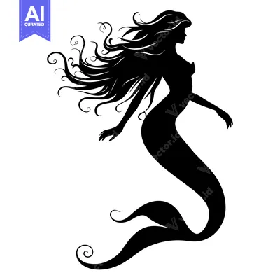 Aset premium populer: Silhouette of a Mermaid with Flowing Hair and Tail