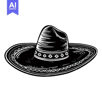 Premium design asset: Black and White Illustration of a Sombrero Hat
