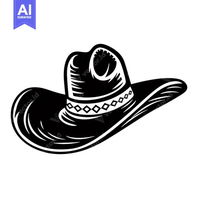 Aset premium populer: Black and White Illustration of a Cowboy Hat with a Detailed Design