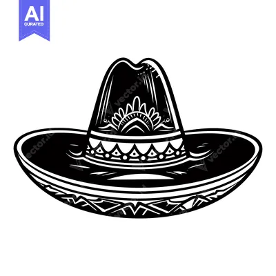 Aset desain premium: Black and White Illustration of a Sombrero Hat