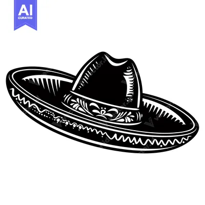 Aset desain premium: Black and White Illustration of a Sombrero