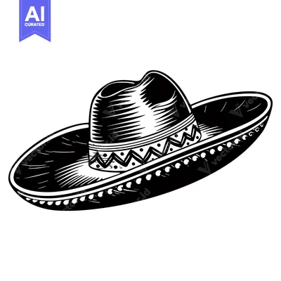 Aset desain premium: Black and White Illustration of a Sombrero Hat
