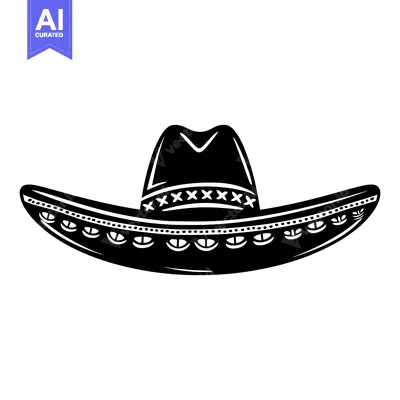 Aset desain premium: Black and White Illustration of a Sombrero