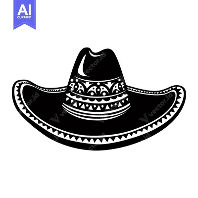 Aset premium populer: Black and White Illustration of a Traditional Mexican Sombrero