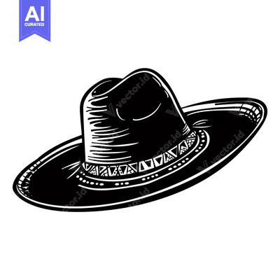 Aset premium populer: Black and White Illustration of a Wide-Brimmed Hat with a Decorative B