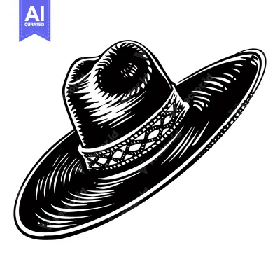 Popular premium asset: A Hand-Drawn Illustration of a Wide-Brimmed Hat with a Detailed Band