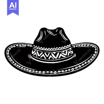 Aset desain premium: Black and White Illustration of a Cowboy Hat with a Geometric Design
