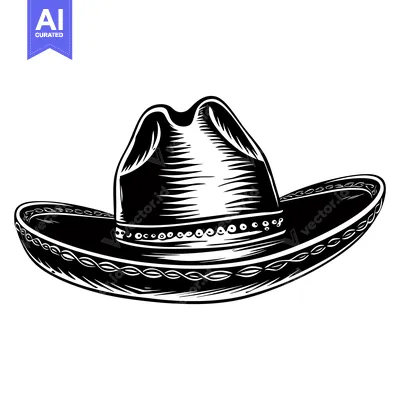 Premium design asset: Black and White Illustration of a Sombrero