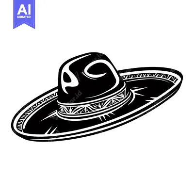 Aset premium populer: Black and White Illustration of a Sombrero Hat