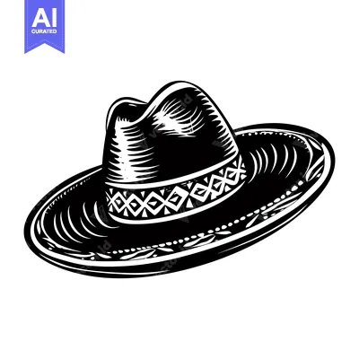Aset desain premium: Black and White Illustration of a Wide-Brimmed Sombrero