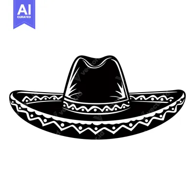 Aset desain premium: Black and White Illustration of a Traditional Sombrero