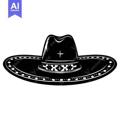 Aset premium populer: Black and White Illustration of a Cowboy Hat with a Cross on the Crown