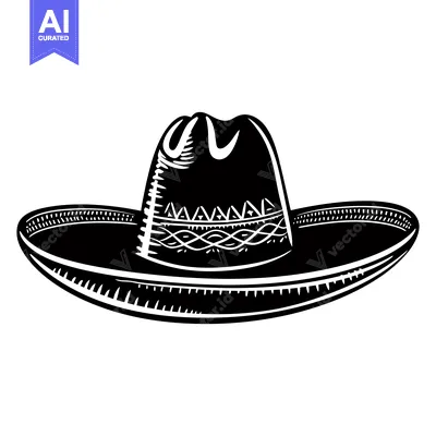 Aset premium populer: Black and White Illustration of a Traditional Mexican Sombrero