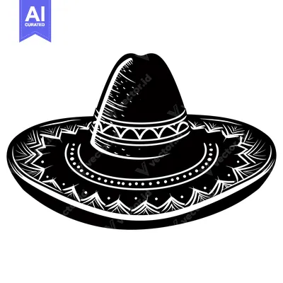 Aset premium populer: Black and White Illustration of a Traditional Mexican Sombrero