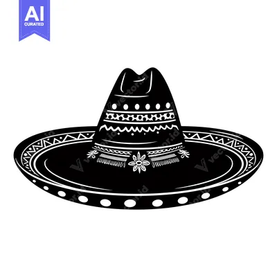 Premium design asset: Black and White Silhouette of a Traditional Sombrero with Ornate Desig