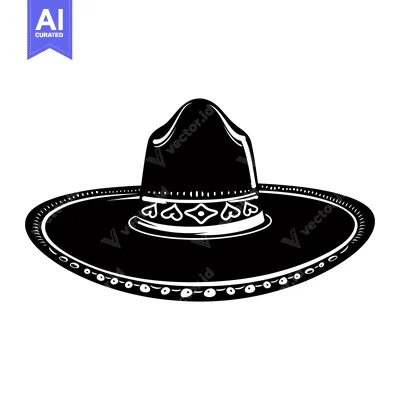 Aset desain premium: A Black and White Illustration of a Sombrero Hat