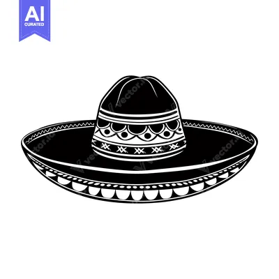 Aset premium populer: Black and White Illustration of a Sombrero with Intricate Designs