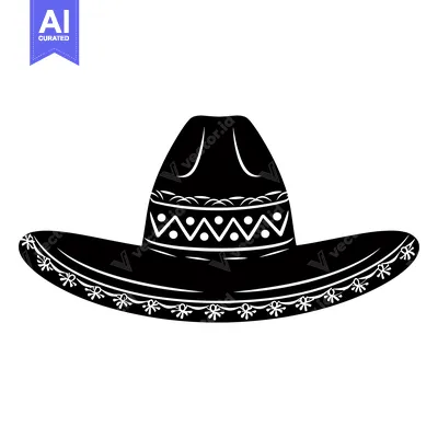 Aset desain premium: Black and White Silhouette of a Sombrero with White Design