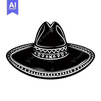 Aset premium populer: Black and White Illustration of a Sombrero with a Decorative Band