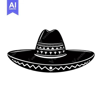 Aset premium populer: A Black and White Illustration of a Sombrero