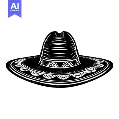Popular premium asset: Black and White Illustration of a Sombrero Hat with a Decorative Band